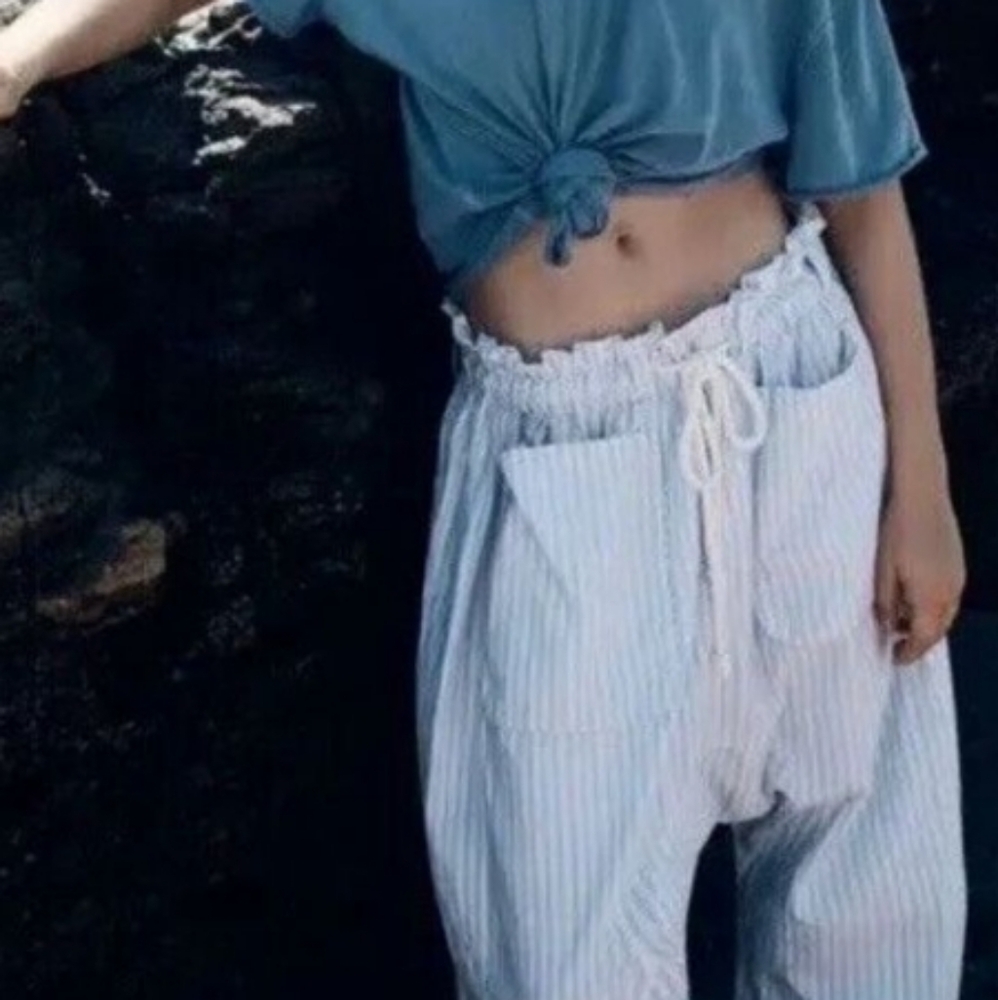 Free People Runyon Oversized Stripe Trousers Grey Blue Small - Picture 3 of 11